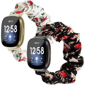 Compatible with Fitbit Versa 4/Versa 3/Sense/Sense 2 bands Scrunchie for women Replacement WatchBand Elastic Soft Cloth Stretchy Fabric Strap Wristband Girls in Kuwait