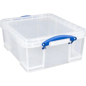 Really Useful Box 17 Liter Plastic Stackable Storage Container with Snap Lid and Clip Lock Handles for Home and Office Organization, Clear, 4 Pack