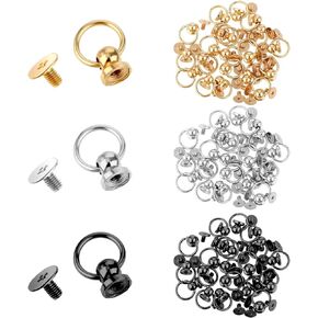 Ymapinc 60 Sets Leather Rivets Kit, Pull Ring Rivet-Screwback Round Head Rivet with Pull Ring(8mm), Purse Making Supplies, DIY Phone Case Kit, Round Head Fasteners Women Girls(Gold Silver Black)
