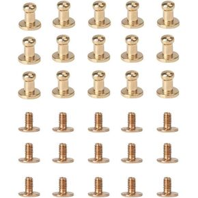 50 Set 4MM 5MM 6MM 7MM 8MM Sam Browne Soild Brass Button Studs Leather Craft Nail Rivets Studs Buttons Screwback Screw Back Spots Screw Studs Repairs Replacement for DIY Leather Craft and Arts