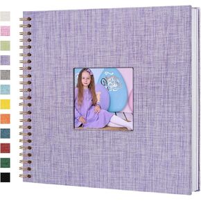 Linen Covered Scrapbook Photo Album, 8x8 Inches with Hardcover Kraft White Pages - Ideal for Travel, Wedding, Guest Book, Christmas, Baby Shower (20 Sheets/40 Pages)