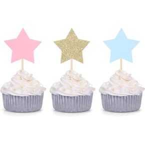 24 Counts Twinkle Twinkle Little Star Cupcake Toppers for Kid's Birthday Baby Shower Party Decorations - Mixed Colors