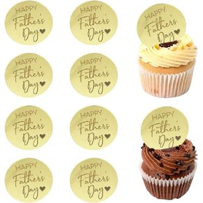 10 Pcs Happy Father's Day Cupcake Toppers Mirror Engraved Acrylic Cake Topper Charms Round Acrylic Cupcake Topper for Dad Father's Day Birthday Party DIY Cupcake Decoration Supplies