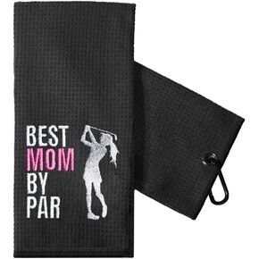 Funny Golf Towel Gift for Mom, Retirement Gifts for Women Golfer, Funny Golf Towel for Women, Embroidered Golf Towels for Golf Bags with Clip (Best Mom by Par)