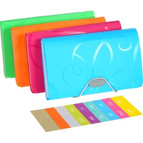 4 Pieces A6 6.85 x 4.25 x 1.1 Inch Expanding File Folder 13 Pocket File Organizer with Labels and Bungee Closure Mini PP Wallet Organizer for Receipts, Checks, Cards, Tax Item