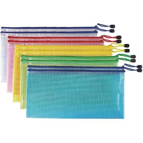 15 Pcs Mesh Zipper Pouch Document Bag, Letter Size/A4 Size Zip File Folders, Waterproof Plastic Envelopes Folders Documents Organizer Bags, for School Office Home Travel Storage File Pockets, 5 Colors