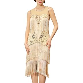 Women's Flapper Dresses 1920s,Crew Neck Great Gatsby Dresses Sequin Fringe Dress for Cocktail/Party/Prom/Club/Wedding