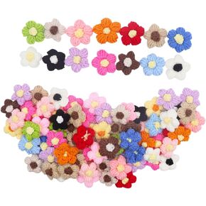 Crochet Wool Flowers,100pcs Crochet Flowers Knitted Handmade Applique Crochet Floral Applique Flower Patch Embellishments DIY Hair Accessories Jewelry Making,Mixed Color