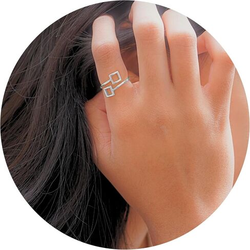 18K Gold Rings for Women - Stackable Rings in Authentic 925 Sterling Silver - Full Square Knuckle & Thumb Ring - Sterling Silver Rings for Teen Girls - Dainty Minimalist Rings for Women (Size 6) in Saudi Arabia