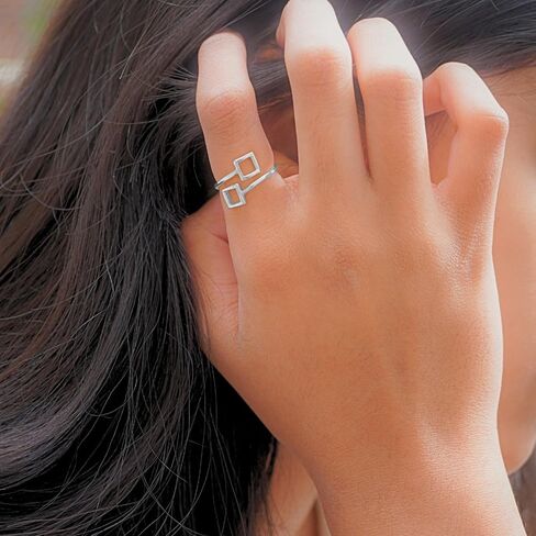 18K Gold Rings for Women - Stackable Rings in Authentic 925 Sterling Silver - Full Square Knuckle & Thumb Ring - Sterling Silver Rings for Teen Girls - Dainty Minimalist Rings for Women (Size 6) in Saudi Arabia