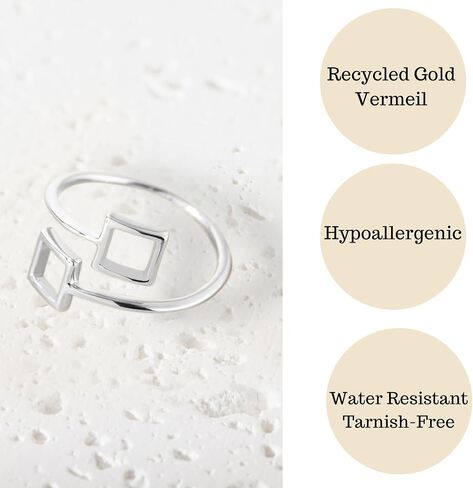 18K Gold Rings for Women - Stackable Rings in Authentic 925 Sterling Silver - Full Square Knuckle & Thumb Ring - Sterling Silver Rings for Teen Girls - Dainty Minimalist Rings for Women (Size 6) in Saudi Arabia