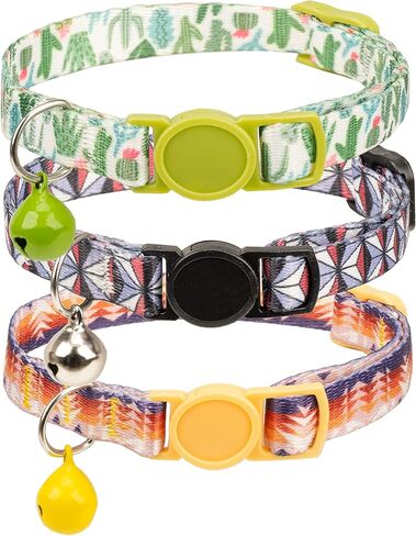 Gyapet طوق القط السلامة الانفصالية مع جرس هريرة الياقات 3 قطعة مجموعة قابل للتعديل أنماط هندسية يطبع فتاة صبي اللون 3 in Kuwait