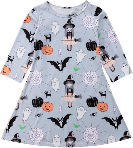 Toddler Baby Girls Clothes Halloween Dress Cartoon Pumpkin Ghost Spider Print Outfits in Saudi Arabia