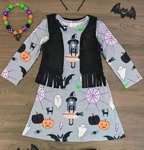 Toddler Baby Girls Clothes Halloween Dress Cartoon Pumpkin Ghost Spider Print Outfits in Saudi Arabia