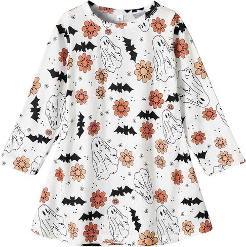 Toddler Baby Girls Clothes Halloween Dress Cartoon Pumpkin Ghost Spider Print Outfits in Saudi Arabia