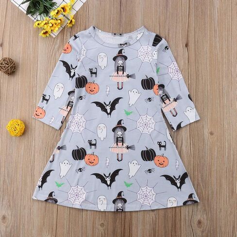 Toddler Baby Girls Clothes Halloween Dress Cartoon Pumpkin Ghost Spider Print Outfits in Saudi Arabia