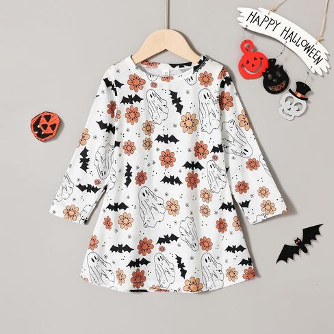 Toddler Baby Girls Clothes Halloween Dress Cartoon Pumpkin Ghost Spider Print Outfits in Saudi Arabia