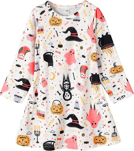 Toddler Baby Girls Clothes Halloween Dress Cartoon Pumpkin Ghost Spider Print Outfits in Saudi Arabia