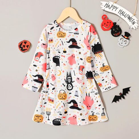 Toddler Baby Girls Clothes Halloween Dress Cartoon Pumpkin Ghost Spider Print Outfits in Saudi Arabia