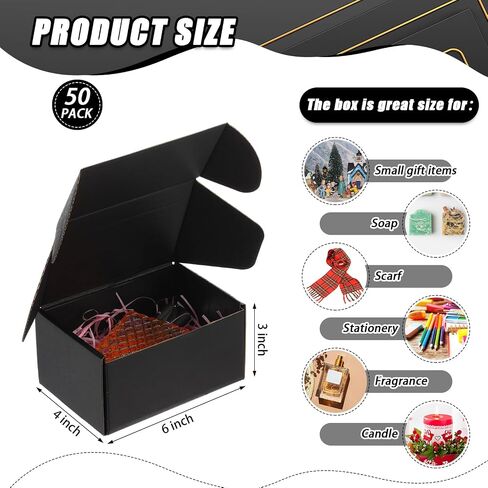 50 Pack Black Shipping Boxes Corrugated Cardboard Mailing Boxes Gift Boxes with Lids Bulk Small Business Mailer Boxes for Packing Jewelry Ornament Gifts Wrap Packaging Supplies (6 x 4 x 3 Inch) in Saudi Arabia