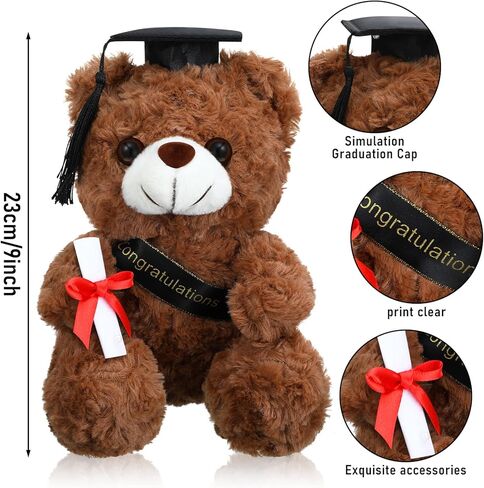 هاول التخرج الدب فئة من 2024 التخرج أفخم 9 بوصة الدب التخرج هدية رياض الأطفال التخرج دمية التخرج الحيوان المحشوة مع دبلوم ووشاح لهدية يوم التخرج (بني داكن) in Kuwait