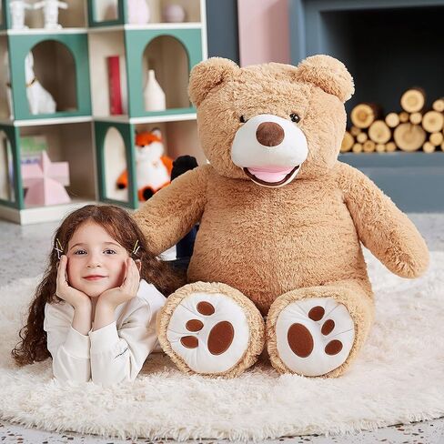 لعبة إيرثساوند العملاقة تيدي بير المحشوة على شكل حيوان، ألعاب ناعمة كبيرة الحجم مقاس 51 بوصة، قطيفة لطيفة كبيرة الحجم، هدايا للأطفال (بني، 51 بوصة) in Kuwait