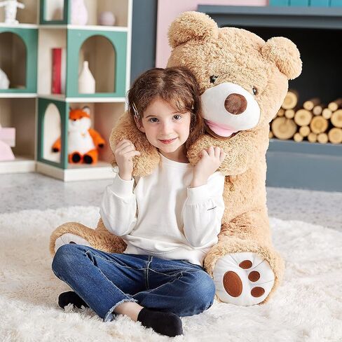 لعبة إيرثساوند العملاقة تيدي بير المحشوة على شكل حيوان، ألعاب ناعمة كبيرة الحجم مقاس 51 بوصة، قطيفة لطيفة كبيرة الحجم، هدايا للأطفال (بني، 51 بوصة) in Kuwait