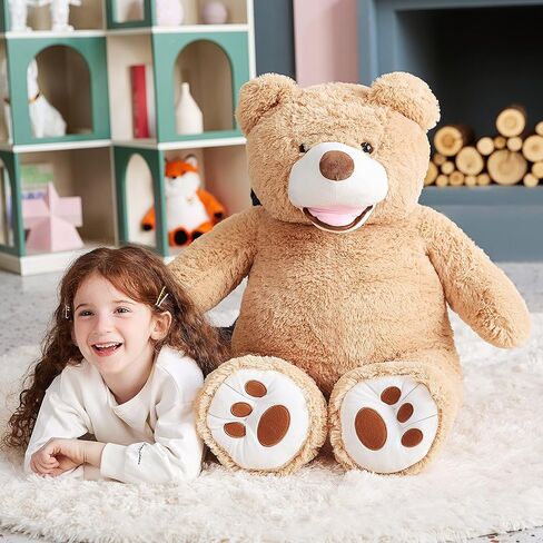 لعبة إيرثساوند العملاقة تيدي بير المحشوة على شكل حيوان، ألعاب ناعمة كبيرة الحجم مقاس 51 بوصة، قطيفة لطيفة كبيرة الحجم، هدايا للأطفال (بني، 51 بوصة) in Kuwait