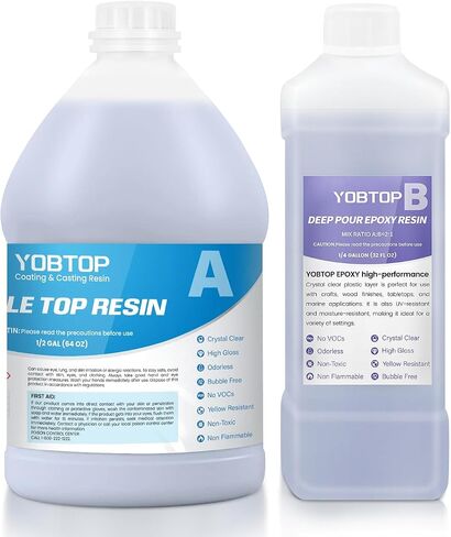 1.5 Gallon Deep Pour Epoxy Resin Kit, 2"-4" Deep Pour Epoxy with Crystal Clear Bubble Free Self Leveling 2:1 Clear Epoxy Resin for DIY River Tables Wood Filler Flower Preservation Food Grade in Saudi Arabia