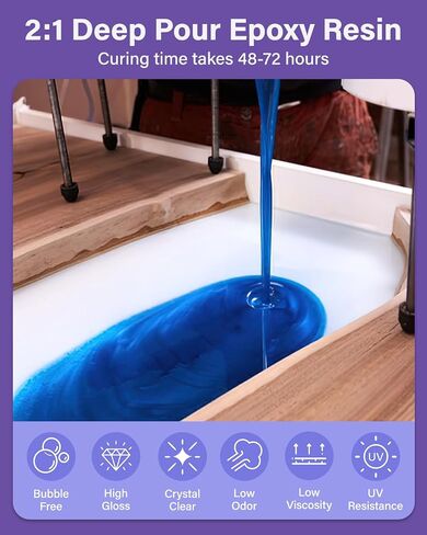 1.5 Gallon Deep Pour Epoxy Resin Kit, 2"-4" Deep Pour Epoxy with Crystal Clear Bubble Free Self Leveling 2:1 Clear Epoxy Resin for DIY River Tables Wood Filler Flower Preservation Food Grade in Saudi Arabia