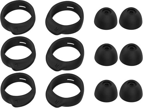 12 قطعة من أطراف الأذن وأطراف الأذن متوسطة الحجم متوافقة مع Galaxy Buds Plus/متوافقة مع Galaxy Buds، 3 أزواج من رؤوس الأذن بغطاء من السيليكون و3 أزواج من خطافات الأذن، حجم متوسط، أسود BWTM3PB in Kuwait