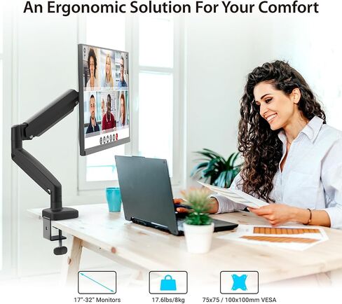 j5create Ergonomic Monitor Mount, Fully Adjustable Gas Spring Monitor Arm for 17 to 32 inch Screen, Integrated Cable Management, Comes with Clamp and Grommet Mount Options (JTSA101) in Saudi Arabia
