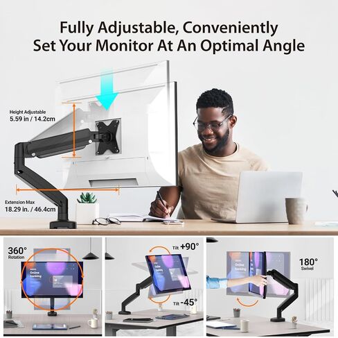 j5create Ergonomic Monitor Mount, Fully Adjustable Gas Spring Monitor Arm for 17 to 32 inch Screen, Integrated Cable Management, Comes with Clamp and Grommet Mount Options (JTSA101) in Saudi Arabia