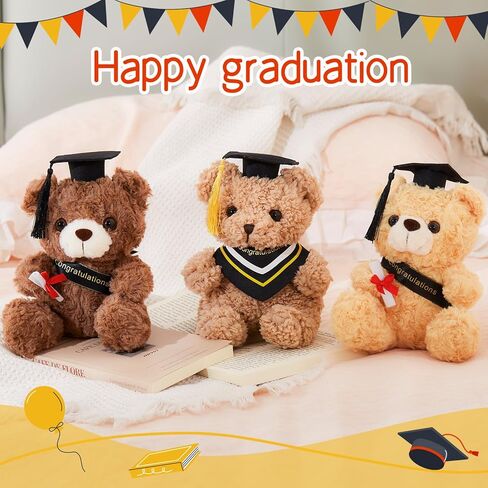 Athoinsu 9 "تخرج دمية دب محشوة الحيوان مع قبعة التخرج السوداء لينة الدب رياض الأطفال المدرسة الثانوية هدية التخرج للبنين والبنات in Kuwait