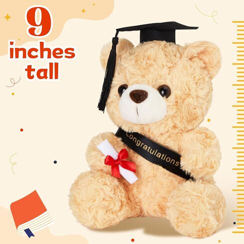 Athoinsu 9 "تخرج دمية دب محشوة الحيوان مع قبعة التخرج السوداء لينة الدب رياض الأطفال المدرسة الثانوية هدية التخرج للبنين والبنات in Kuwait