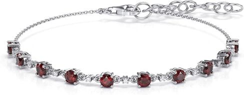 Genuine 10K White Gold Gemstone and Natural Diamond Bracelet with Lobster Clasp | Elegant 3.50mm Round Gemstone Bracelet | for Women and Girls | Chain Bracelet | 7" Bracelet w/ Extender | Blue Sapphire | Ruby | Emerald | Natural Diamond Bracelet in Saudi Arabia