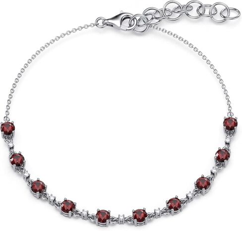 Genuine 10K White Gold Gemstone and Natural Diamond Bracelet with Lobster Clasp | Elegant 3.50mm Round Gemstone Bracelet | for Women and Girls | Chain Bracelet | 7" Bracelet w/ Extender | Blue Sapphire | Ruby | Emerald | Natural Diamond Bracelet in Saudi Arabia