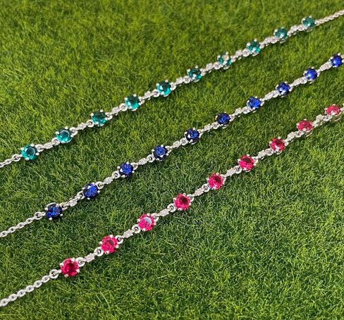 Genuine 10K White Gold Gemstone and Natural Diamond Bracelet with Lobster Clasp | Elegant 3.50mm Round Gemstone Bracelet | for Women and Girls | Chain Bracelet | 7" Bracelet w/ Extender | Blue Sapphire | Ruby | Emerald | Natural Diamond Bracelet in Saudi Arabia