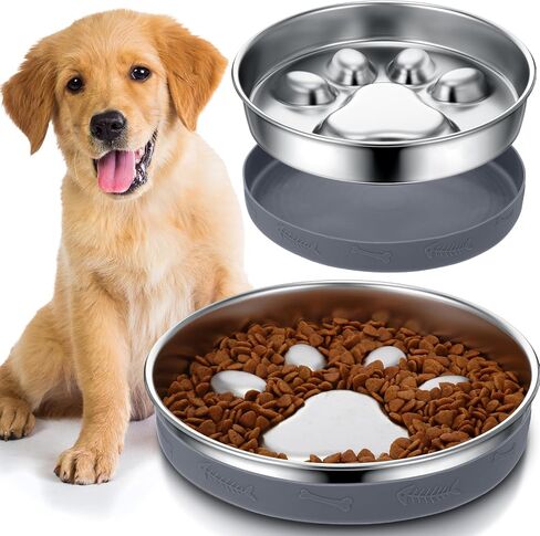 2 Pack Slow Feeder Dog Bowl Stainless Steel Non Slip Metal Slow Feeding Bowl 2 Cups Metal Food Bowls Dog Water Bowl for Dogs, Bloat Stop Pet Bowl for Fast Eaters, Slows Down Pets Eating in Saudi Arabia