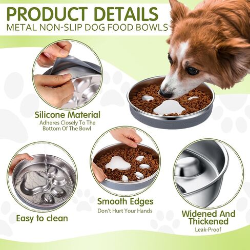 2 Pack Slow Feeder Dog Bowl Stainless Steel Non Slip Metal Slow Feeding Bowl 2 Cups Metal Food Bowls Dog Water Bowl for Dogs, Bloat Stop Pet Bowl for Fast Eaters, Slows Down Pets Eating in Saudi Arabia