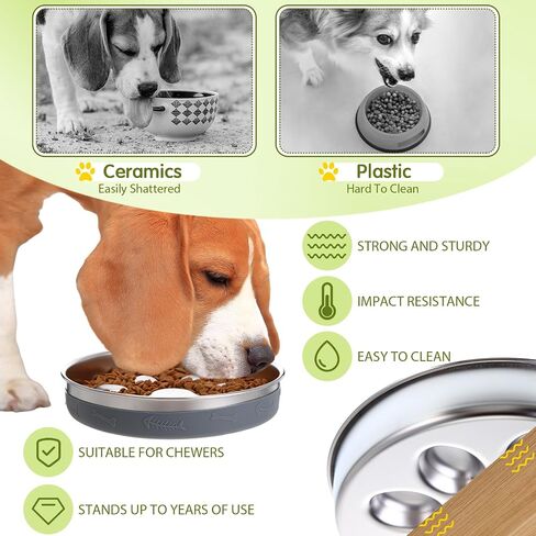 2 Pack Slow Feeder Dog Bowl Stainless Steel Non Slip Metal Slow Feeding Bowl 2 Cups Metal Food Bowls Dog Water Bowl for Dogs, Bloat Stop Pet Bowl for Fast Eaters, Slows Down Pets Eating in Saudi Arabia