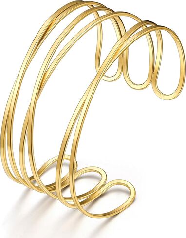 KeyStyle Cuff Bracelet for Women, Multi-layer Cross Wire Bangle 14K Gold Plated Chunky Wide Bracelet for Party Prom Minimalist Jewelry with Gift Box(Stainless Steel) in Kuwait