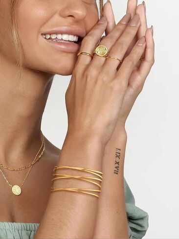 KeyStyle Cuff Bracelet for Women, Multi-layer Cross Wire Bangle 14K Gold Plated Chunky Wide Bracelet for Party Prom Minimalist Jewelry with Gift Box(Stainless Steel) in Kuwait