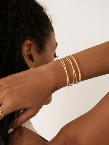 KeyStyle Cuff Bracelet for Women, Multi-layer Cross Wire Bangle 14K Gold Plated Chunky Wide Bracelet for Party Prom Minimalist Jewelry with Gift Box(Stainless Steel) in Kuwait