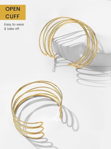 KeyStyle Cuff Bracelet for Women, Multi-layer Cross Wire Bangle 14K Gold Plated Chunky Wide Bracelet for Party Prom Minimalist Jewelry with Gift Box(Stainless Steel) in Kuwait