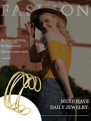 KeyStyle Cuff Bracelet for Women, Multi-layer Cross Wire Bangle 14K Gold Plated Chunky Wide Bracelet for Party Prom Minimalist Jewelry with Gift Box(Stainless Steel) in Kuwait