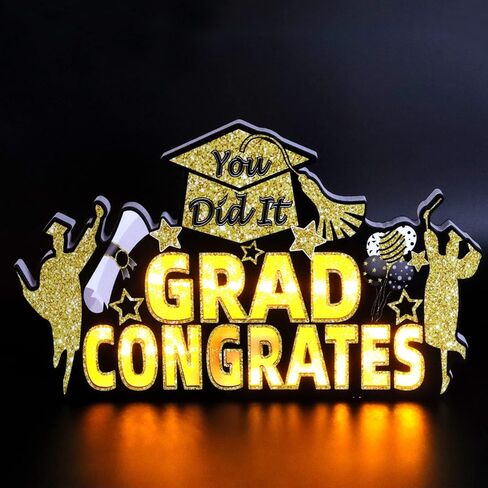 ديكورات حفلات التخرج من Vllipoasn، لافتة إضاءة خشبية LED لتزيين طاولات الحفلات بطابع التخرج، علامة طاولة تهنئة التخرج لمرحلة ما قبل المدرسة الثانوية ومستلزمات التخرج من فئة الكلية in Kuwait