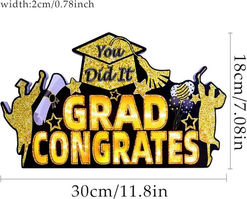 ديكورات حفلات التخرج من Vllipoasn، لافتة إضاءة خشبية LED لتزيين طاولات الحفلات بطابع التخرج، علامة طاولة تهنئة التخرج لمرحلة ما قبل المدرسة الثانوية ومستلزمات التخرج من فئة الكلية in Kuwait