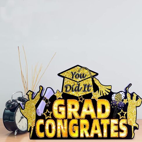 ديكورات حفلات التخرج من Vllipoasn، لافتة إضاءة خشبية LED لتزيين طاولات الحفلات بطابع التخرج، علامة طاولة تهنئة التخرج لمرحلة ما قبل المدرسة الثانوية ومستلزمات التخرج من فئة الكلية in Kuwait