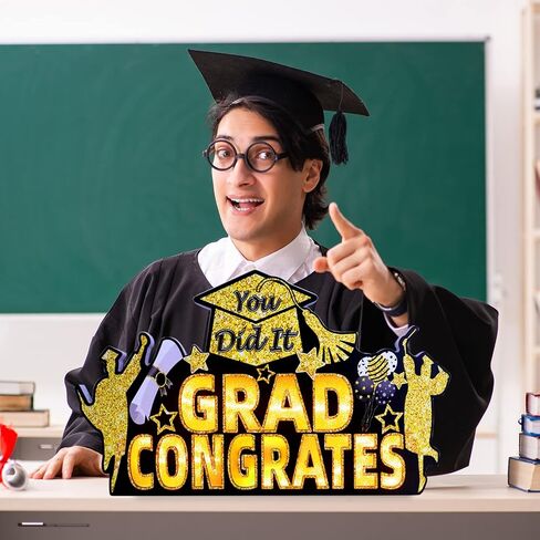 ديكورات حفلات التخرج من Vllipoasn، لافتة إضاءة خشبية LED لتزيين طاولات الحفلات بطابع التخرج، علامة طاولة تهنئة التخرج لمرحلة ما قبل المدرسة الثانوية ومستلزمات التخرج من فئة الكلية in Kuwait